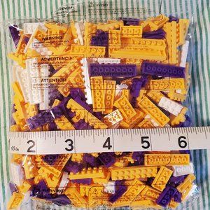 ﻿3 oz Bag Mini Lego Blocks Purple Yellow White